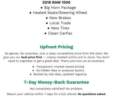 2018 RAM 1500 Big Horn 4x4 Crew Cab 5'7 Box