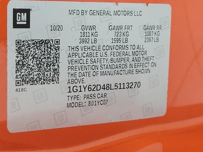 2020 Chevrolet Corvette Stingray 2dr Stingray Cpe w/1LT